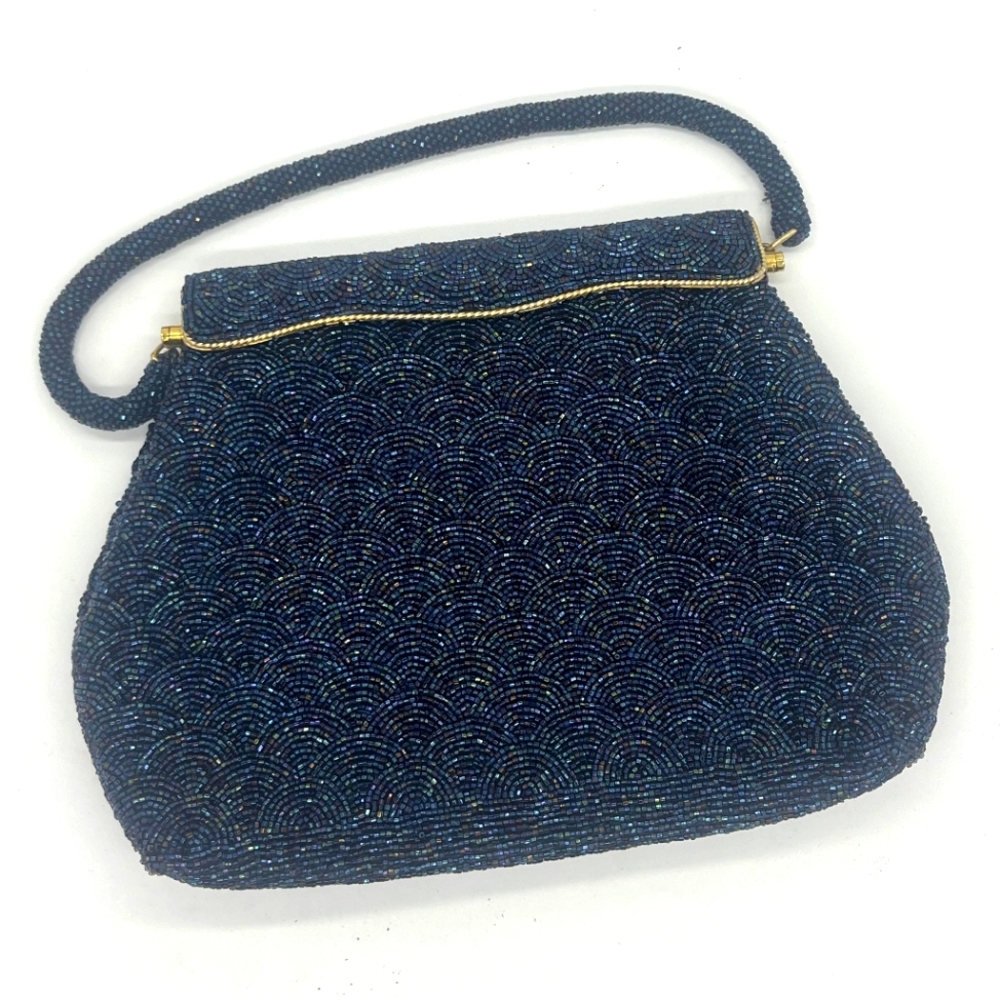 1950s Beaded Handbag Purse Scalloped Gold color Edge / clasp